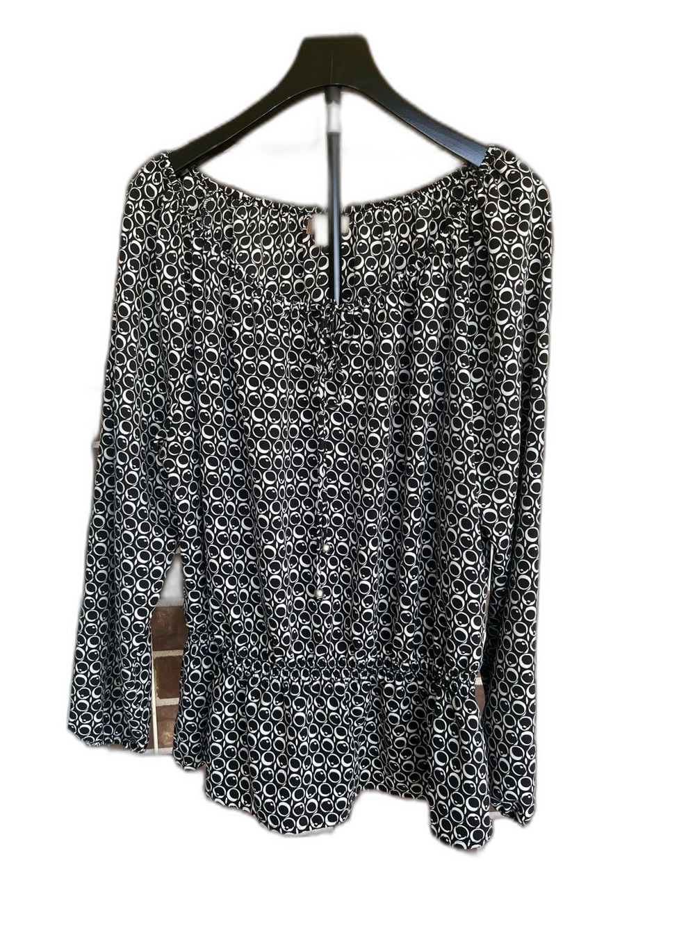 Ellen Tracy Black & White Abstract Print Peplum Blouse Size L